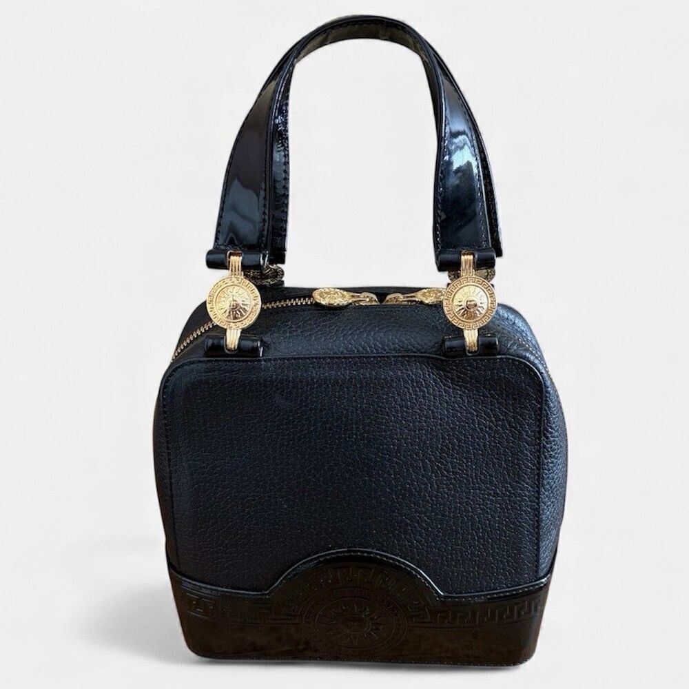 Gianni Versace Bag Tote Purse Black/Gold Italy Medusa Logo w/COA Leather EUC